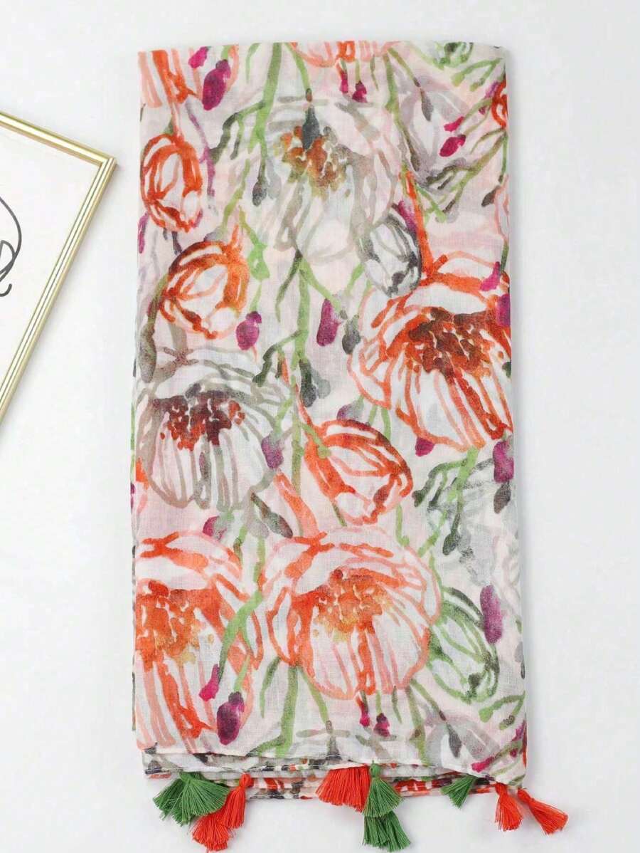 1 Piece Spring/Autumn Beach Accessory Floral Print Tassel Beach Scarf/Wrap