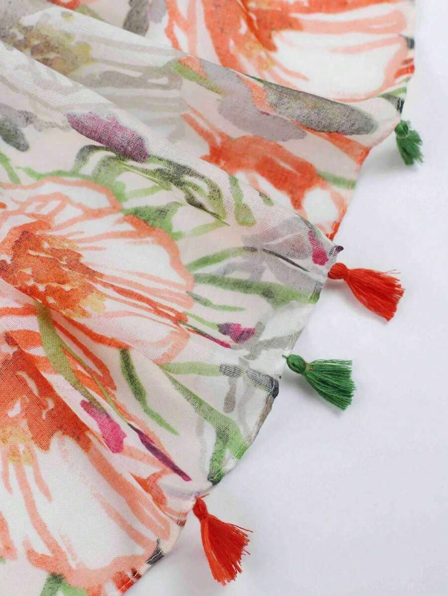 1 Piece Spring/Autumn Beach Accessory Floral Print Tassel Beach Scarf/Wrap