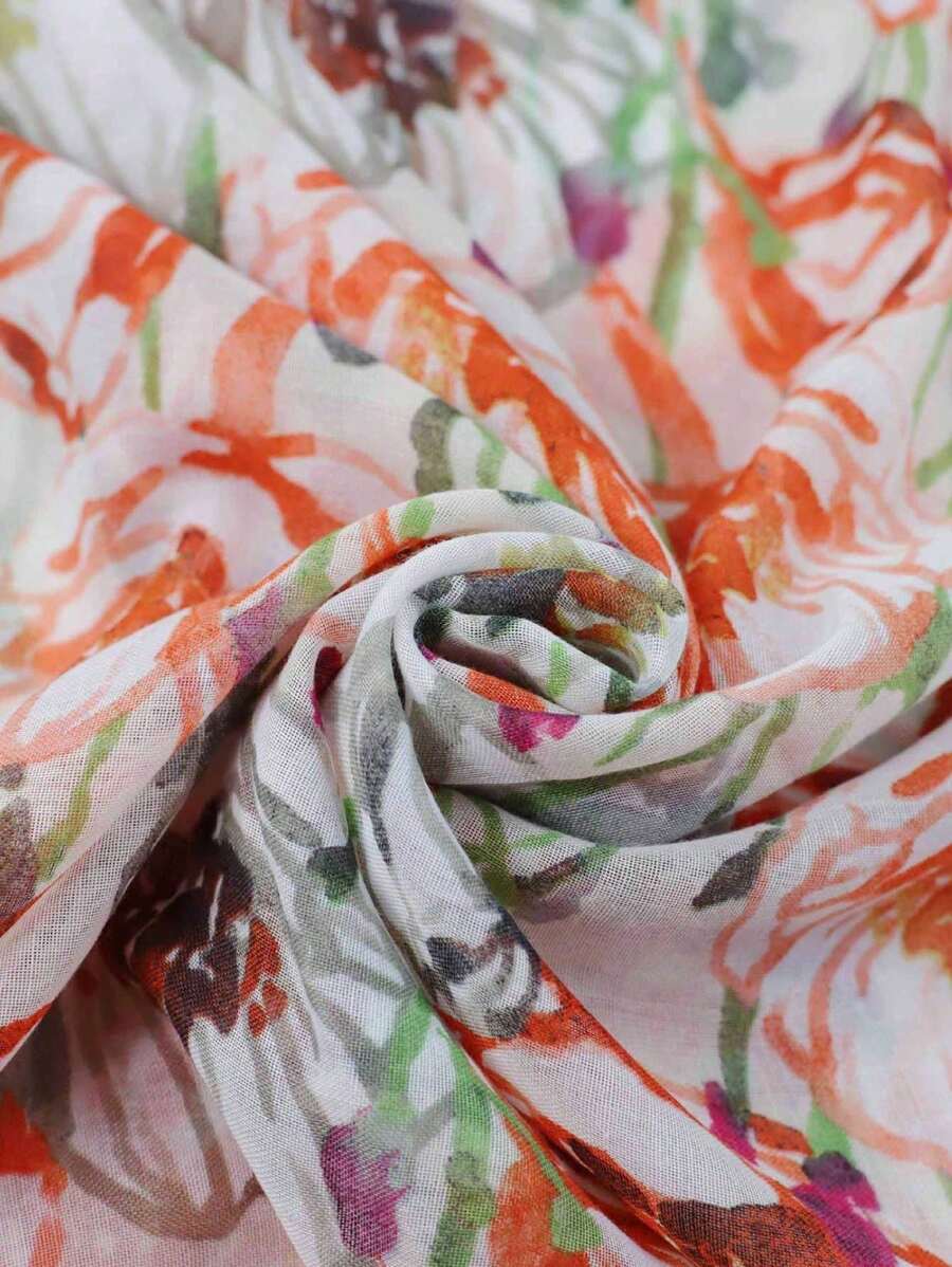 1 Piece Spring/Autumn Beach Accessory Floral Print Tassel Beach Scarf/Wrap