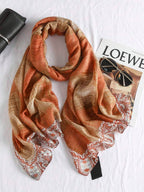 قطعة واحدة وشاح كتاني كبير الحجم بنمط هندسي، من خامة القماش، 