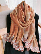 قطعة واحدة وشاح كتاني كبير الحجم بنمط هندسي، من خامة القماش، 