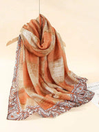 قطعة واحدة وشاح كتاني كبير الحجم بنمط هندسي، من خامة القماش، 