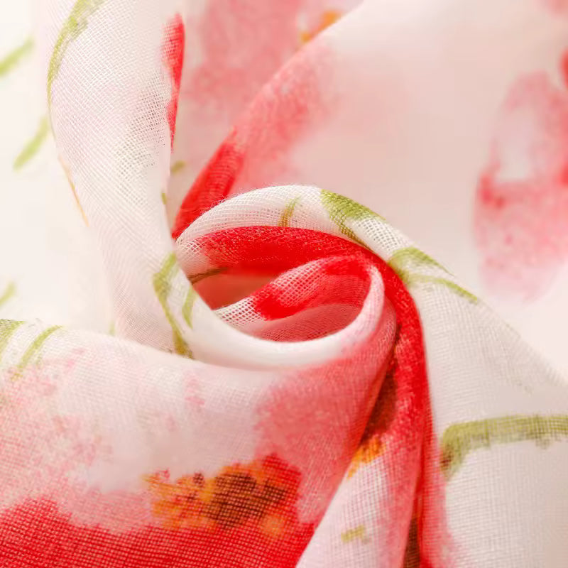 Hot Sale New Flower Printed Long Scarf 180*90cm Soft Thin Viscose Shawl Cotton Voile with Tassel Sweet Summer Ladies Headscarf