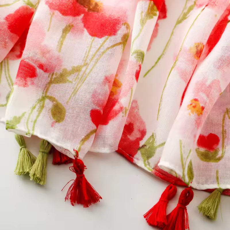 Hot Sale New Flower Printed Long Scarf 180*90cm Soft Thin Viscose Shawl Cotton Voile with Tassel Sweet Summer Ladies Headscarf
