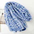 Manufacturer Latest Design Blue Floral Printed Cotton Feel Shawls Hijabs 180*85cm Viscose Scarves with Tassel for Muslim Ladies