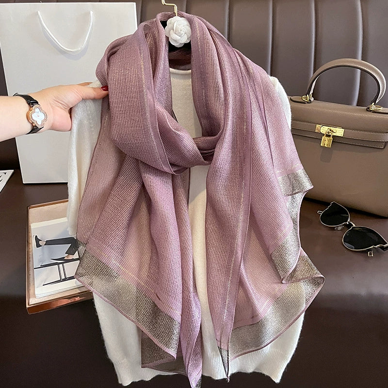 2023 Autumn and Winter New Silk Scarf Women's Long Warm Elegant Fashion Scarf Thin Air Conditioning Shawl Scarf