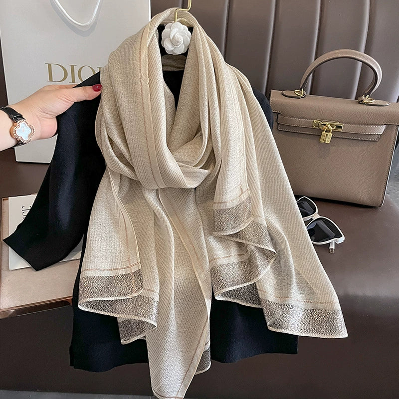 2023 Autumn and Winter New Silk Scarf Women's Long Warm Elegant Fashion Scarf Thin Air Conditioning Shawl Scarf