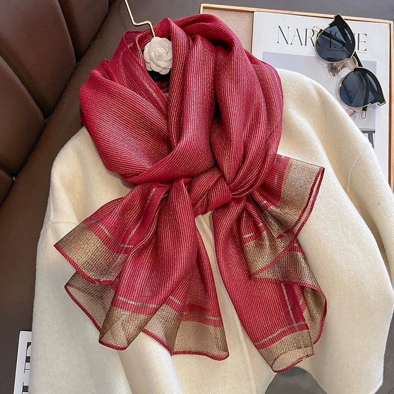 2023 Autumn and Winter New Silk Scarf Women's Long Warm Elegant Fashion Scarf Thin Air Conditioning Shawl Scarf