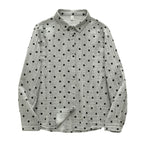 بيع مباشر من المصنع: قميص نسائي من القطن الخالص، مطبوع عليه نقاط بولكا يابانية كلاسيكية، بطبقتين من الشاش، بتصميم فني. قميص بياقة دمية من الشاش القطني.