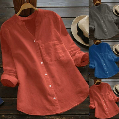 2025 New Spring & Fall Wish Retro Cotton and Linen Shirt Loose Pure Color Casual Shirt