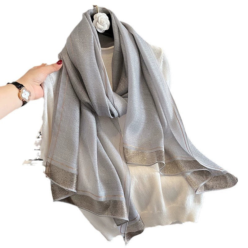 2023 Autumn and Winter New Silk Scarf Women's Long Warm Elegant Fashion Scarf Thin Air Conditioning Shawl Scarf