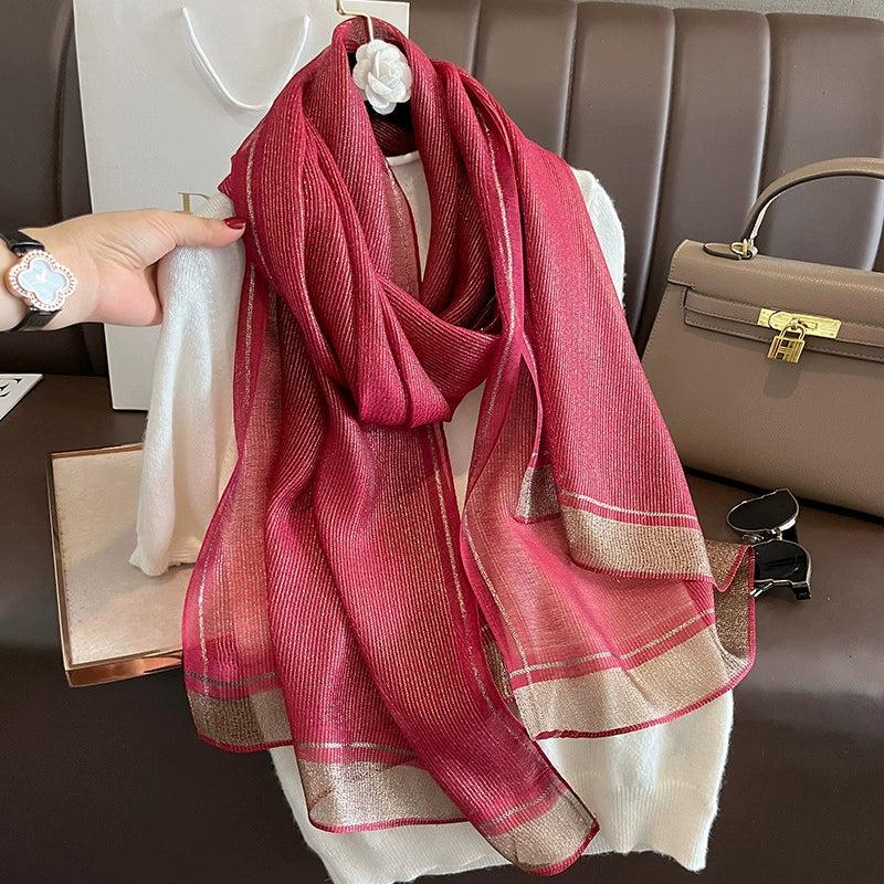2023 Autumn and Winter New Silk Scarf Women's Long Warm Elegant Fashion Scarf Thin Air Conditioning Shawl Scarf