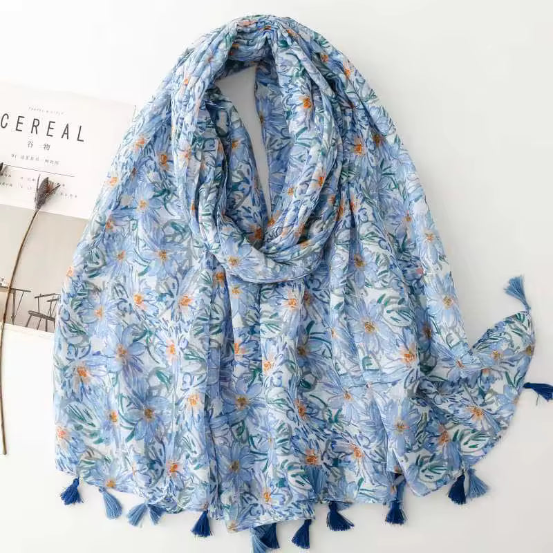Wholesale New Summer Soft Flower Pattern Cotton Feeling Head Wraps Scarf Muslim Women Elegant Floral Printed Hijabs Shawls