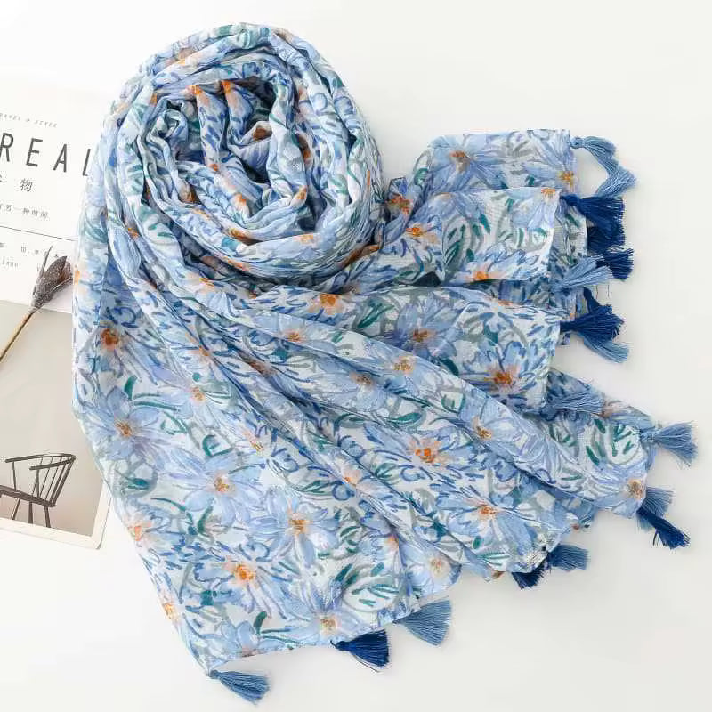 Wholesale New Summer Soft Flower Pattern Cotton Feeling Head Wraps Scarf Muslim Women Elegant Floral Printed Hijabs Shawls