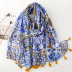 Wholesale Summer Breathable Lightweight Ladies Cotton Voile Bawal Shawls Custom Design Floral Printed Muslim Women Printed Scarf