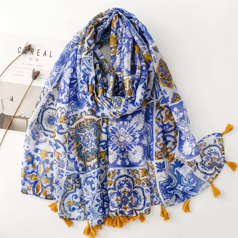 Wholesale Summer Breathable Lightweight Ladies Cotton Voile Bawal Shawls Custom Design Floral Printed Muslim Women Printed Scarf
