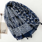 Women's scarf cross-border export silk scarf spring and summer ethnic style blue and white blue and white porcelain ripple geometric Bali yarn tassel shawl