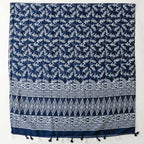 Women's scarf cross-border export silk scarf spring and summer ethnic style blue and white blue and white porcelain ripple geometric Bali yarn tassel shawl