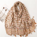 Yitao foreign trade export French cotton and linen feel scarf celebrity style primrose satin cotton soft tassel silk scarf shawl