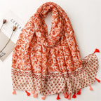Yitao foreign trade export French cotton and linen feel scarf celebrity style primrose satin cotton soft tassel silk scarf shawl