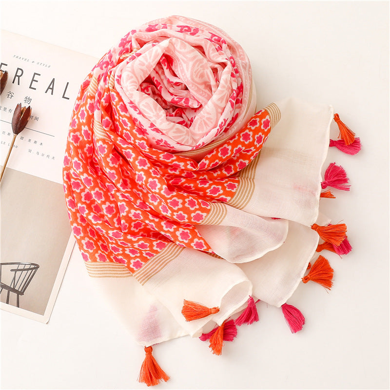 Yitao scarf quiet literary ethnic style cotton and linen feel scarf women 2022 spring and summer silk scarf travel thin shawl