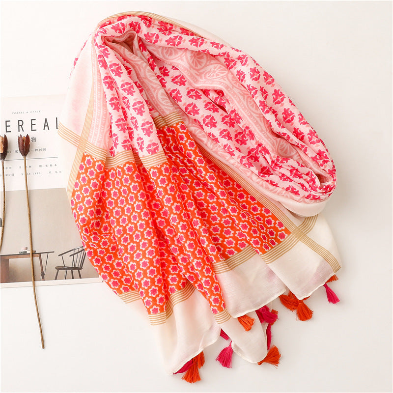 Yitao scarf quiet literary ethnic style cotton and linen feel scarf women 2022 spring and summer silk scarf travel thin shawl