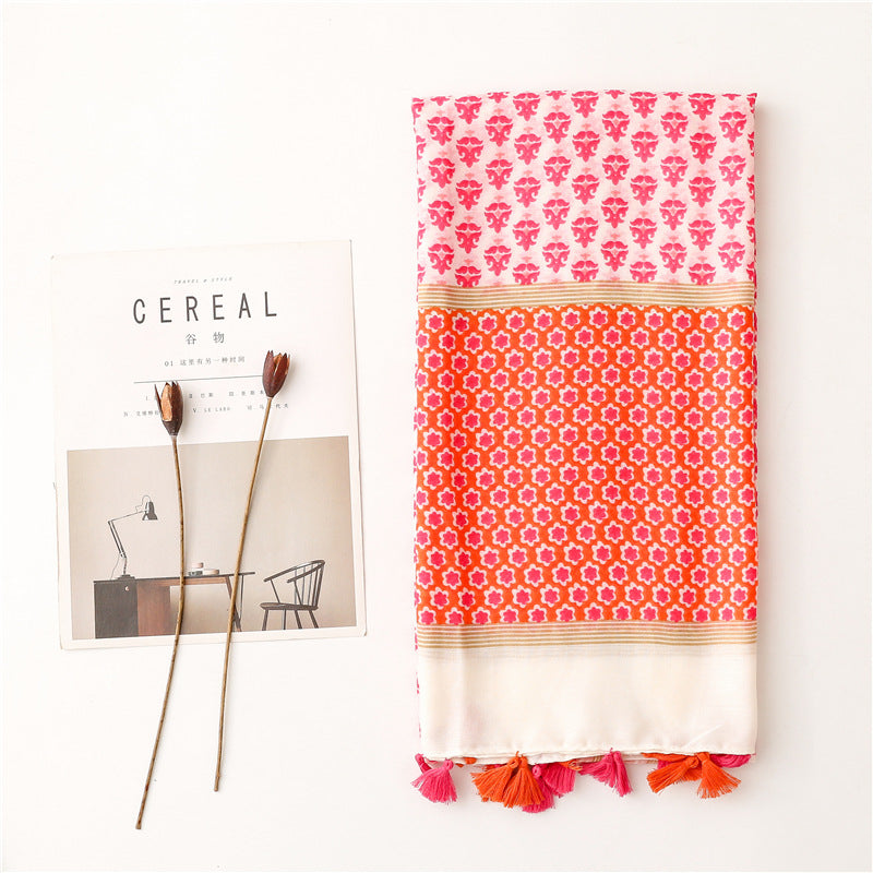 Yitao scarf quiet literary ethnic style cotton and linen feel scarf women 2022 spring and summer silk scarf travel thin shawl