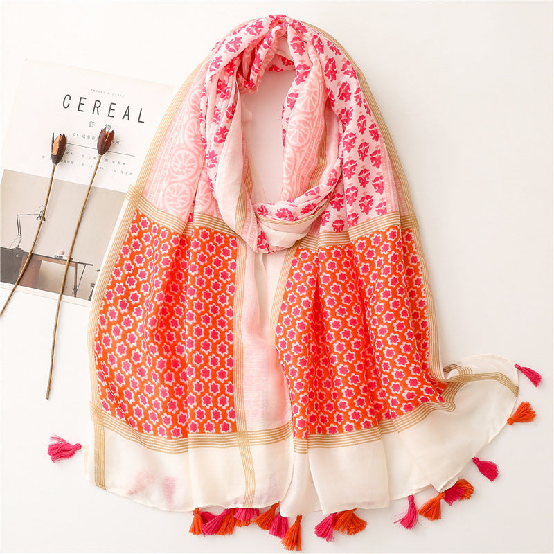 Yitao scarf quiet literary ethnic style cotton and linen feel scarf women 2022 spring and summer silk scarf travel thin shawl