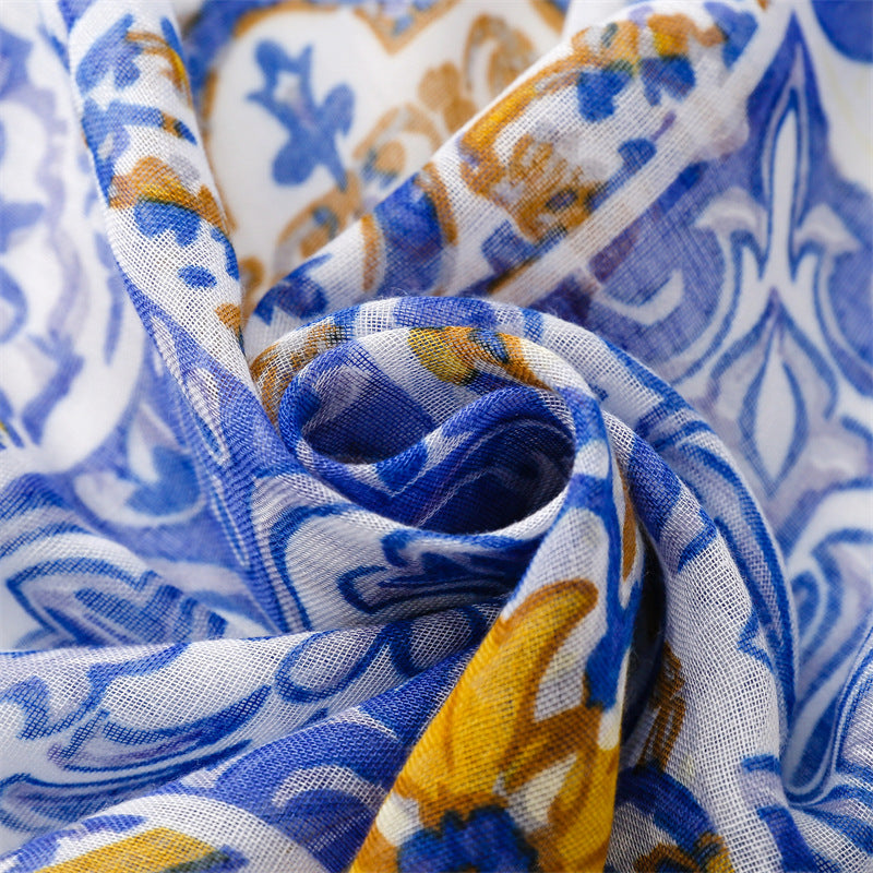 Wholesale Summer Breathable Lightweight Ladies Cotton Voile Bawal Shawls Custom Design Floral Printed Muslim Women Printed Scarf