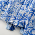 Manufacturer Latest Design Blue Floral Printed Cotton Feel Shawls Hijabs 180*85cm Viscose Scarves with Tassel for Muslim Ladies