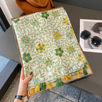 Manufacturer Europe New Spring Green Leaf Flower Pattern Shawls for Women Long Large Cat Animals Print Stylish Scarf With Tassel