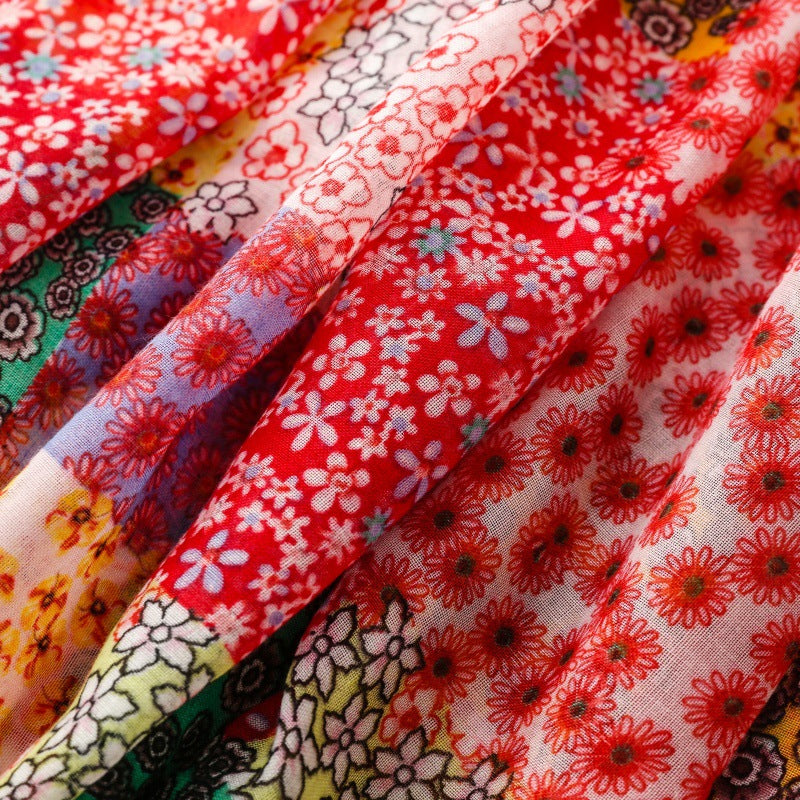 Japanese and Korean exported silk scarves, small fresh Bohemian exotic ethnic style secret garden contrast color matching tassel shawl