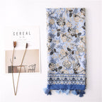 Korean foreign trade scarf autumn and winter retro cotton and linen creative flower all-match national style travel sunscreen shawl silk scarf women