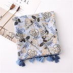 Korean foreign trade scarf autumn and winter retro cotton and linen creative flower all-match national style travel sunscreen shawl silk scarf women