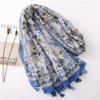 Korean foreign trade scarf autumn and winter retro cotton and linen creative flower all-match national style travel sunscreen shawl silk scarf women