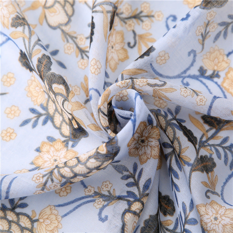 Korean foreign trade scarf autumn and winter retro cotton and linen creative flower all-match national style travel sunscreen shawl silk scarf women