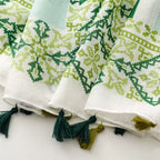 Vintage Bohemian Long Scarf with Silver Knit and Tassels for Women Spring Summer Soft Holiday Scarf