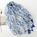 Traditional Chinese clothing with cotton and linen scarf, retro literary and artistic ethnic style flower Bali silk scarf, travel shawl