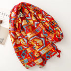 Yitao scarf retro ethnic style red Bohemian personality travel sunscreen shawl cotton and linen feel silk scarf women