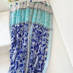 Spring and autumn cotton and linen feel decorative long headscarf silk scarf thin shawl blue floral cotton and linen feel tassel scarf