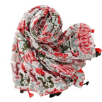 Yitao scarf cotton and linen feel Bali yarn thin spring and summer red and green color matching flowers fresh and sweet fashion shawl women