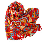 Yitao scarf retro ethnic style red Bohemian personality travel sunscreen shawl cotton and linen feel silk scarf women