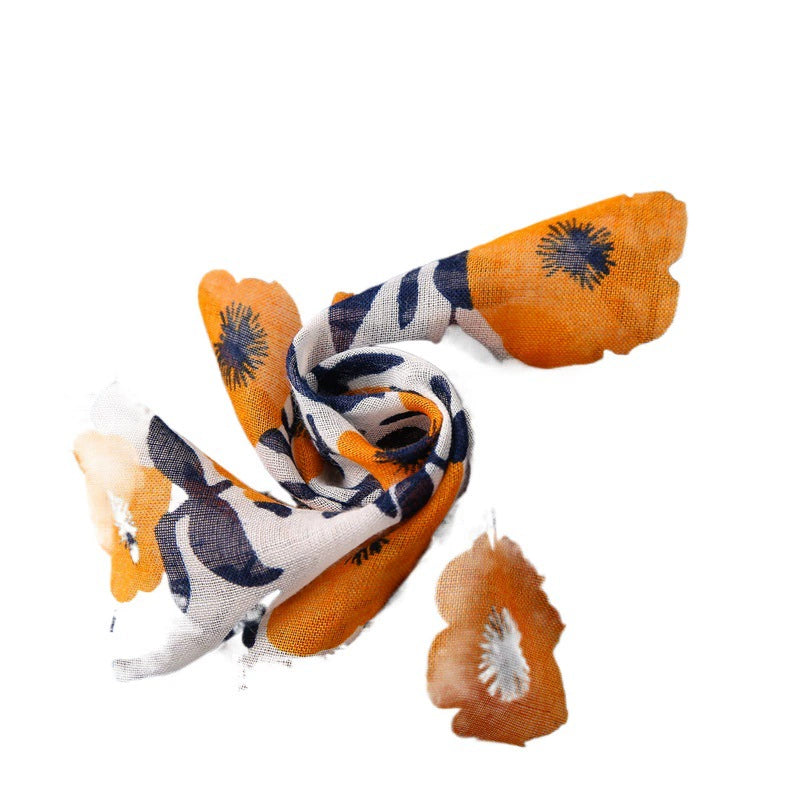 Japanese style literary and artistic small fresh cotton and linen scarf retro splicing Bohemian cashew print silk scarf beautiful sunscreen towel