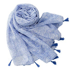 Korean style small fresh blue line cotton and linen feel sunscreen scarf women's travel beach towel long tassel large gauze scarf