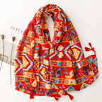 Yitao scarf retro ethnic style red Bohemian personality travel sunscreen shawl cotton and linen feel silk scarf women